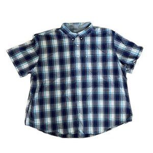 IZOD Saltwater 5X Relaxed Classic Blue Plaid Short Sleeve Button Up Shirt